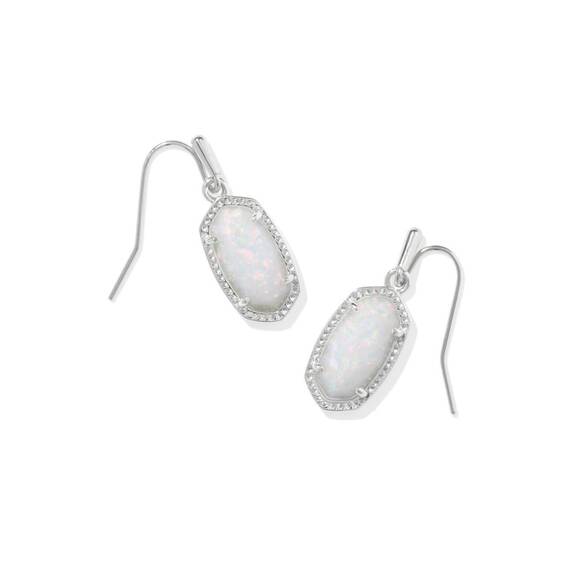 NEW KENDRA SCOTT women's lee rhodium drop earrings in white opal